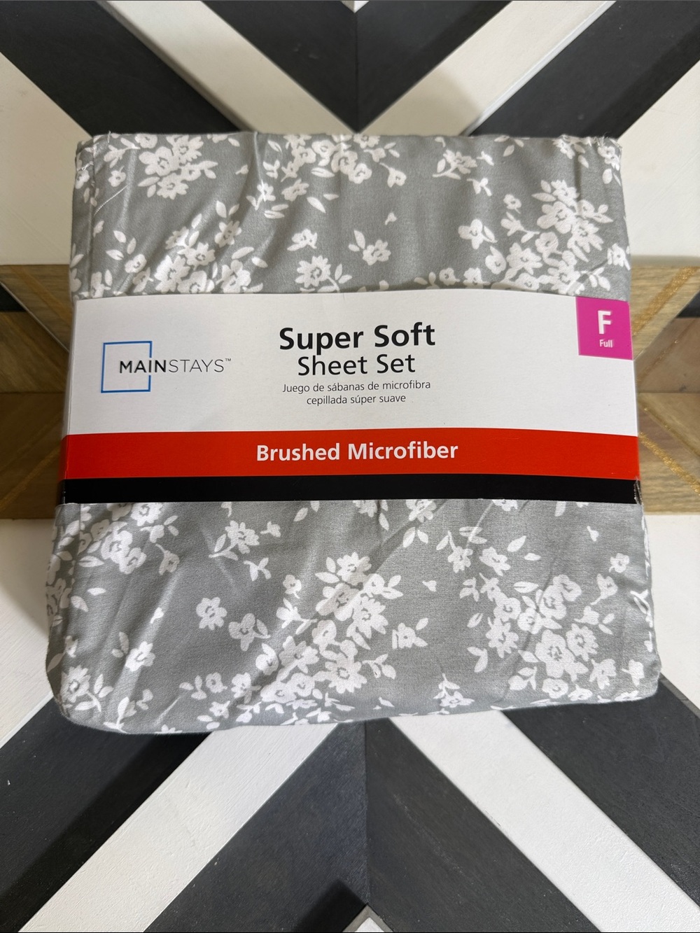 Mainstays Gray and White Floral Brushed Microfiber Sheet Set